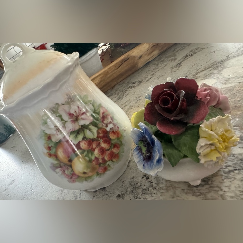 2-Items: 1) Vintage Fruit Creamer, Made in Germany 2) Radnor Bone China flower